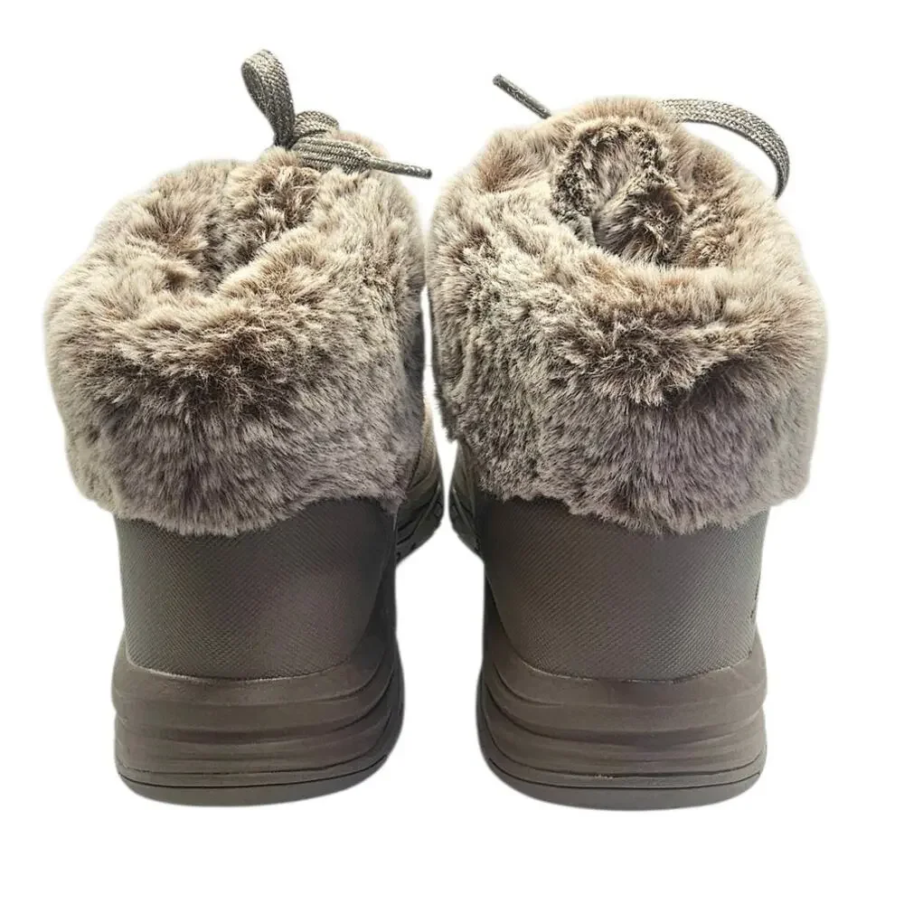 Skechers Taupe Trego Falls Finest Suede Waterproof Faux Fur Snow Winter Boots